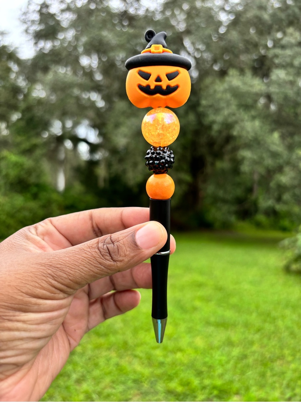 Halloween Pumpkin Bead Pen - Orange & Black